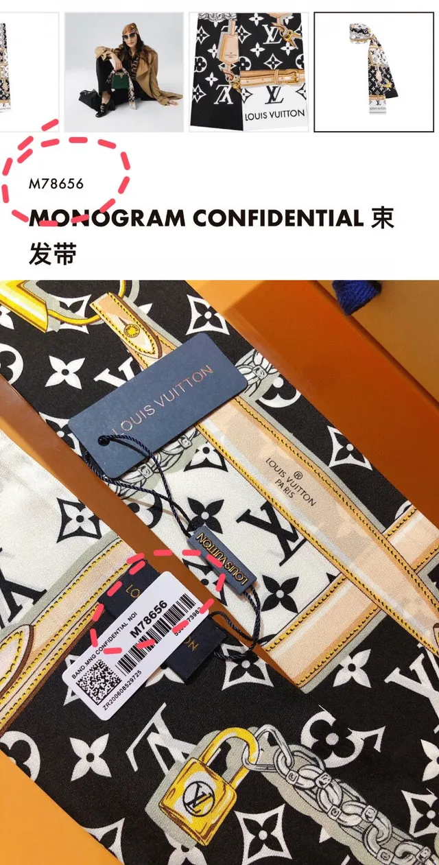 Louis Vuitton Noir et Blanc Motif Chaîne Imprimé Monogramme Écharpe de soie 4