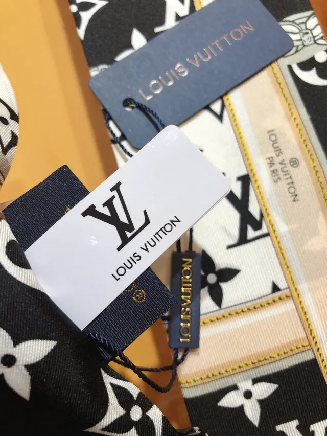 Louis Vuitton Noir et Blanc Motif Chaîne Imprimé Monogramme Écharpe de soie 5