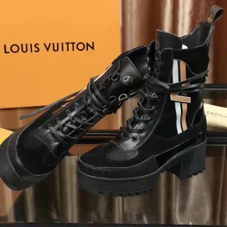 Louis Vuitton Black White Platform Sole Striped Side Panel Ankle Boots