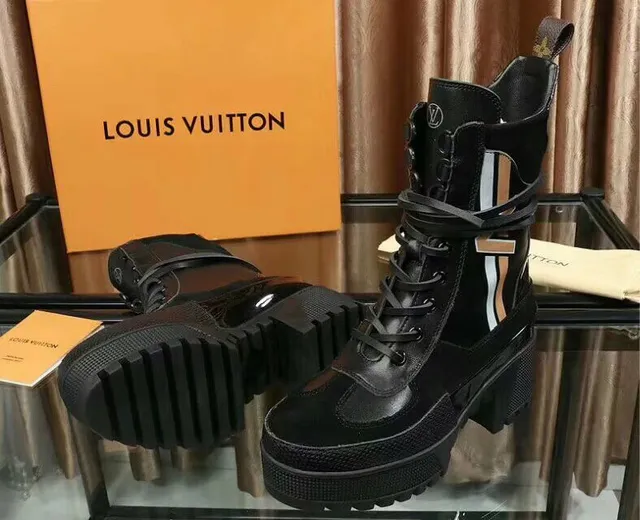 Louis Vuitton Black White Platform Sole Striped Side Panel Ankle Boots 2