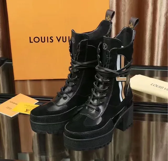 Louis Vuitton Black White Platform Sole Striped Side Panel Ankle Boots 3