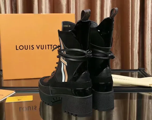 Louis Vuitton Black White Platform Sole Striped Side Panel Ankle Boots 4
