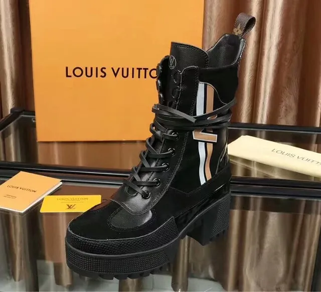 Louis Vuitton Black White Platform Sole Striped Side Panel Ankle Boots 5