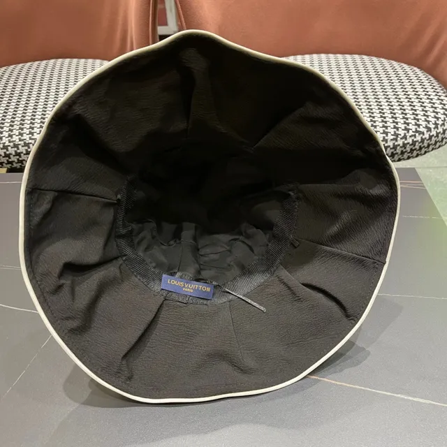 Louis Vuitton Black White Pleated Wide Brim Structured Crown Bucket Hat 4
