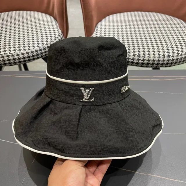 Louis Vuitton Black White Pleated Wide Brim Structured Crown Bucket Hat 7