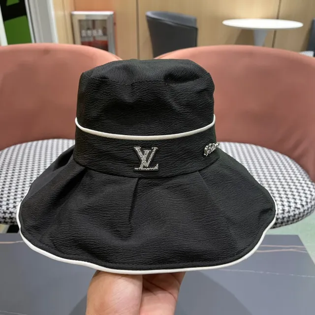 Louis Vuitton Black White Pleated Wide Brim Structured Crown Bucket Hat 8