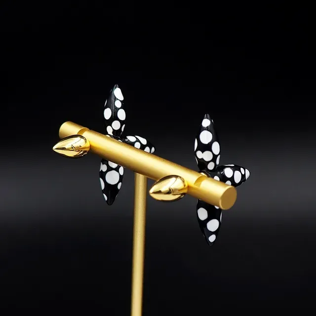 Louis Vuitton Black White Spiked Enamel Polka-Dot Earrings 4