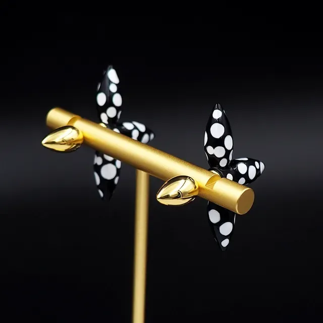 Louis Vuitton Black White Spiked Enamel Polka-Dot Earrings 5