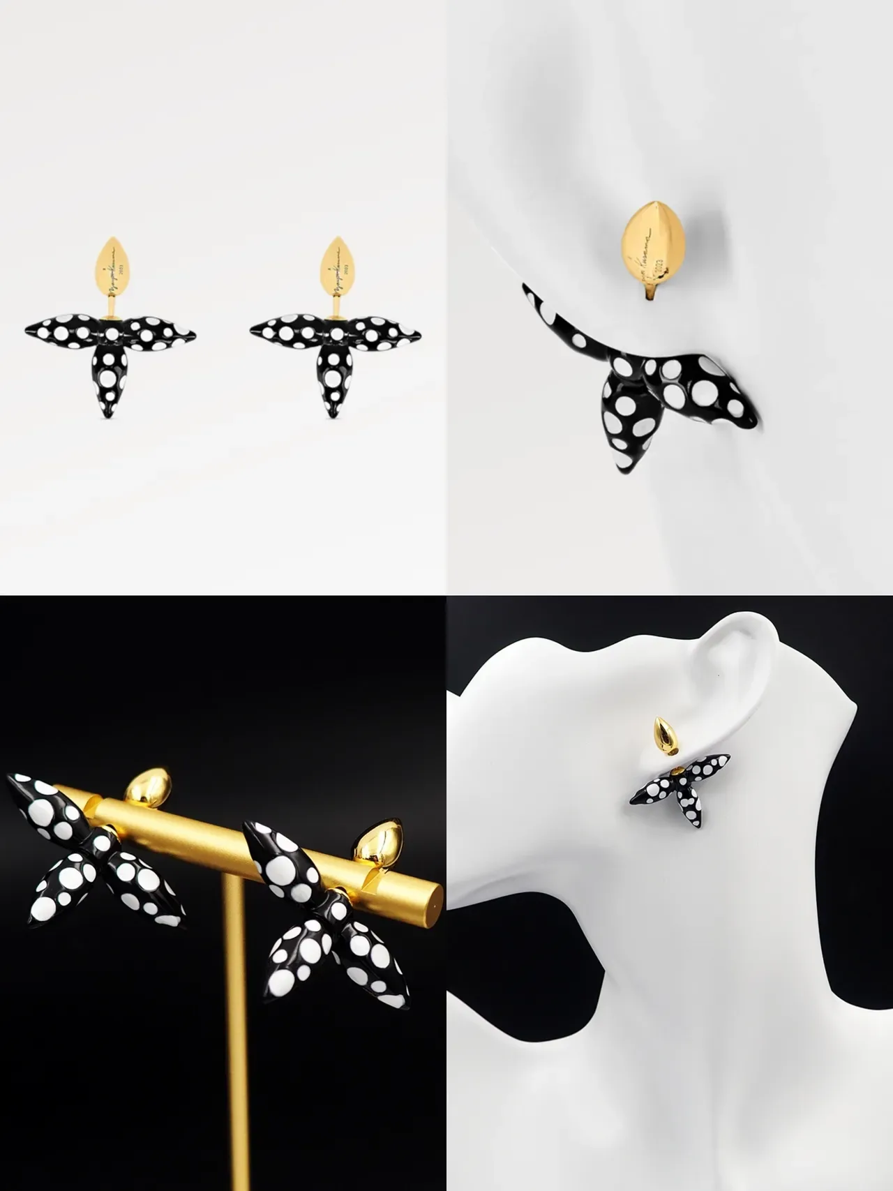 Louis Vuitton Black White Spiked Enamel Polka-Dot Earrings 8