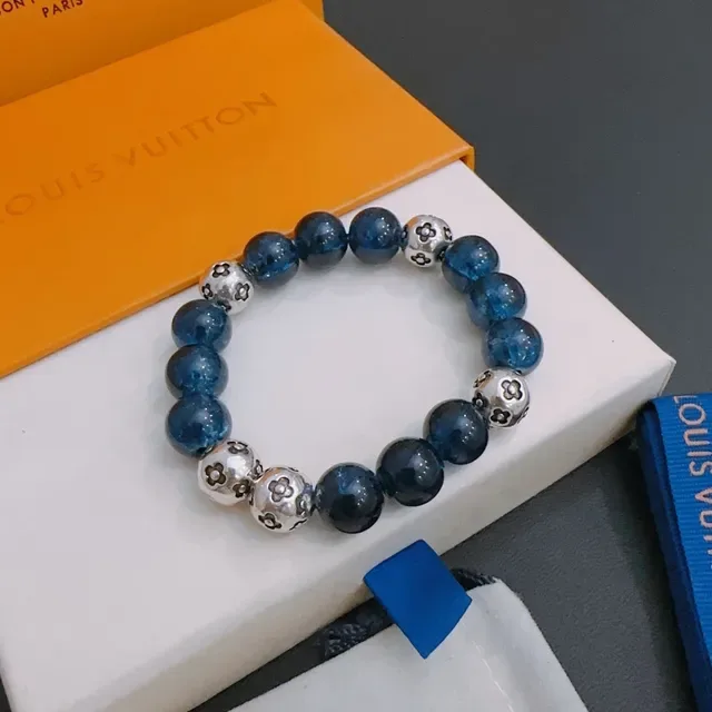Louis Vuitton Blue and Silver Floral Bead Bracelet 6