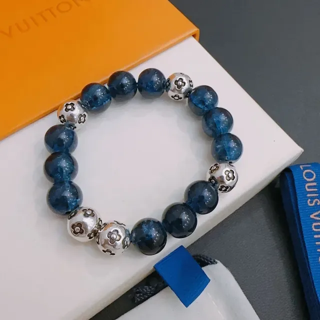 Louis Vuitton Blue and Silver Floral Bead Bracelet 8