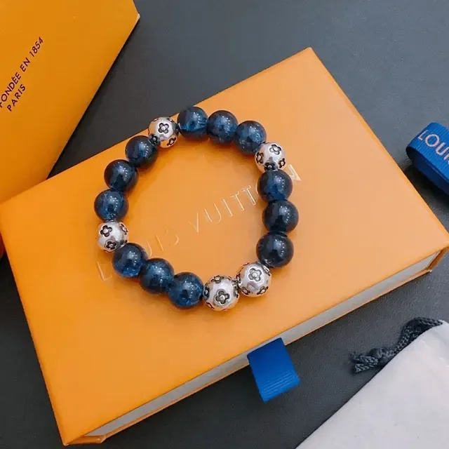 Louis Vuitton Blue and Silver Floral Bead Bracelet 9