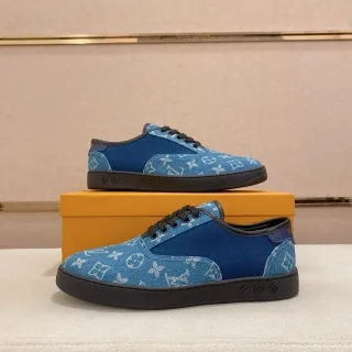 Louis Vuitton Zapatillas Lifestyle de Textil con Impresión Monograma Low-Top con Cordones Azul y Negro