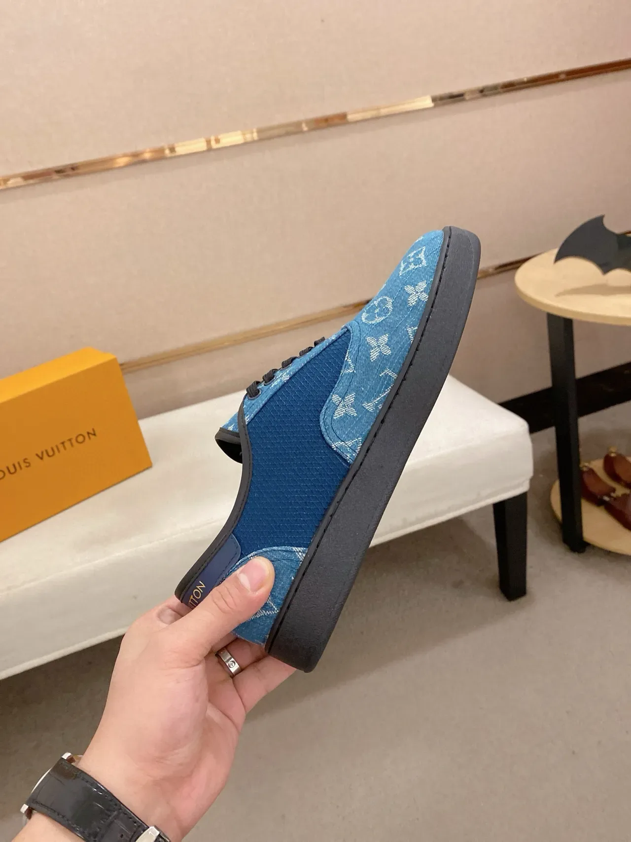 Louis Vuitton Blue Black Monogram-Print Textile Low-Top Lace-Up Lifestyle Sneakers 4