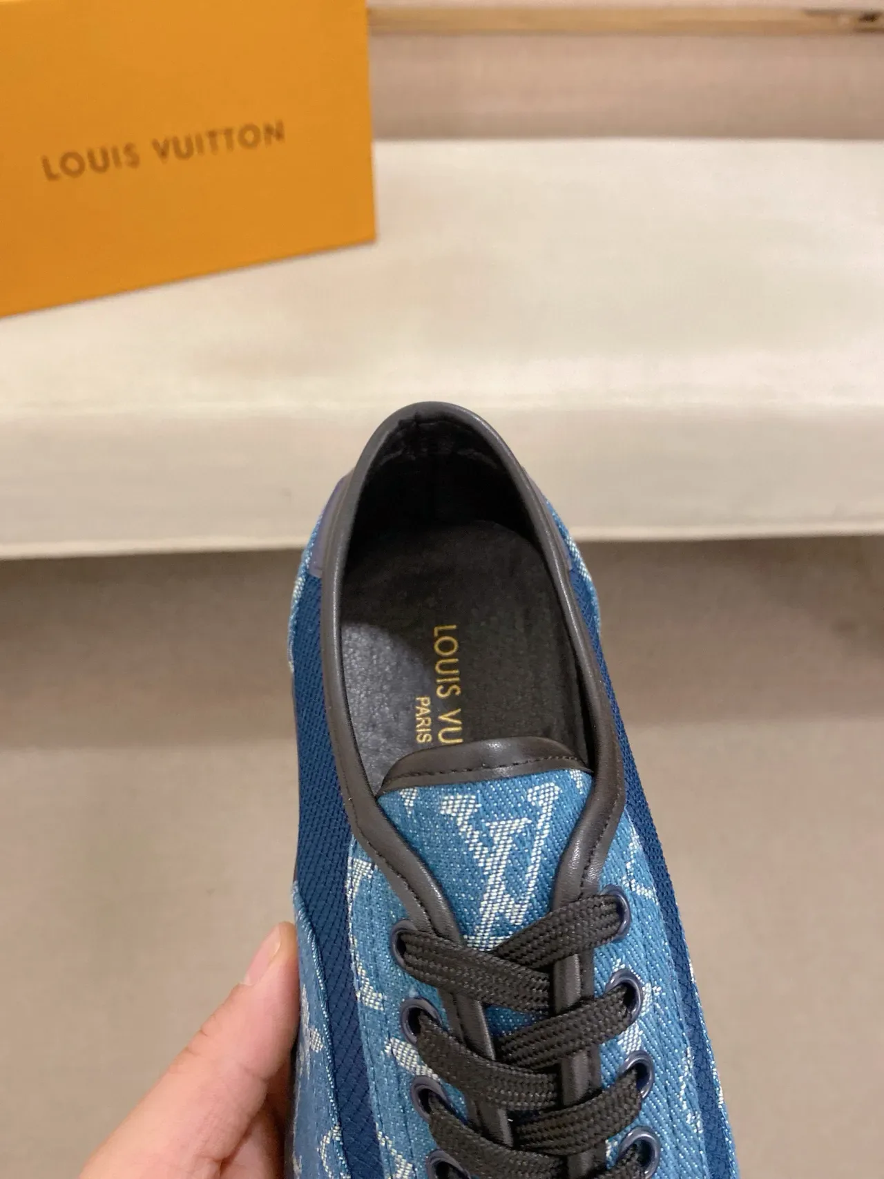 Louis Vuitton Blue Black Monogram-Print Textile Low-Top Lace-Up Lifestyle Sneakers 5