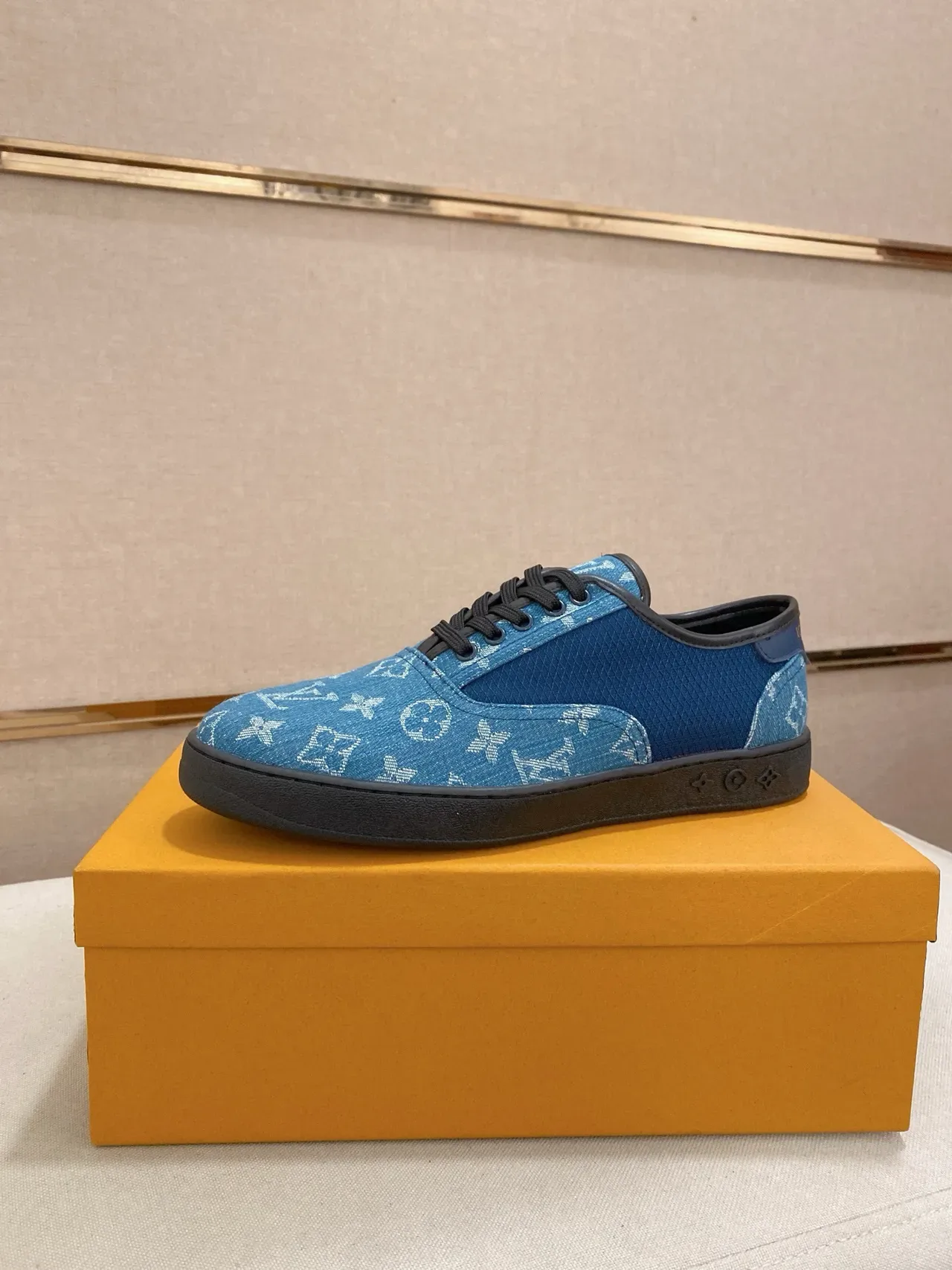 Louis Vuitton Blue Black Monogram-Print Textile Low-Top Lace-Up Lifestyle Sneakers 6