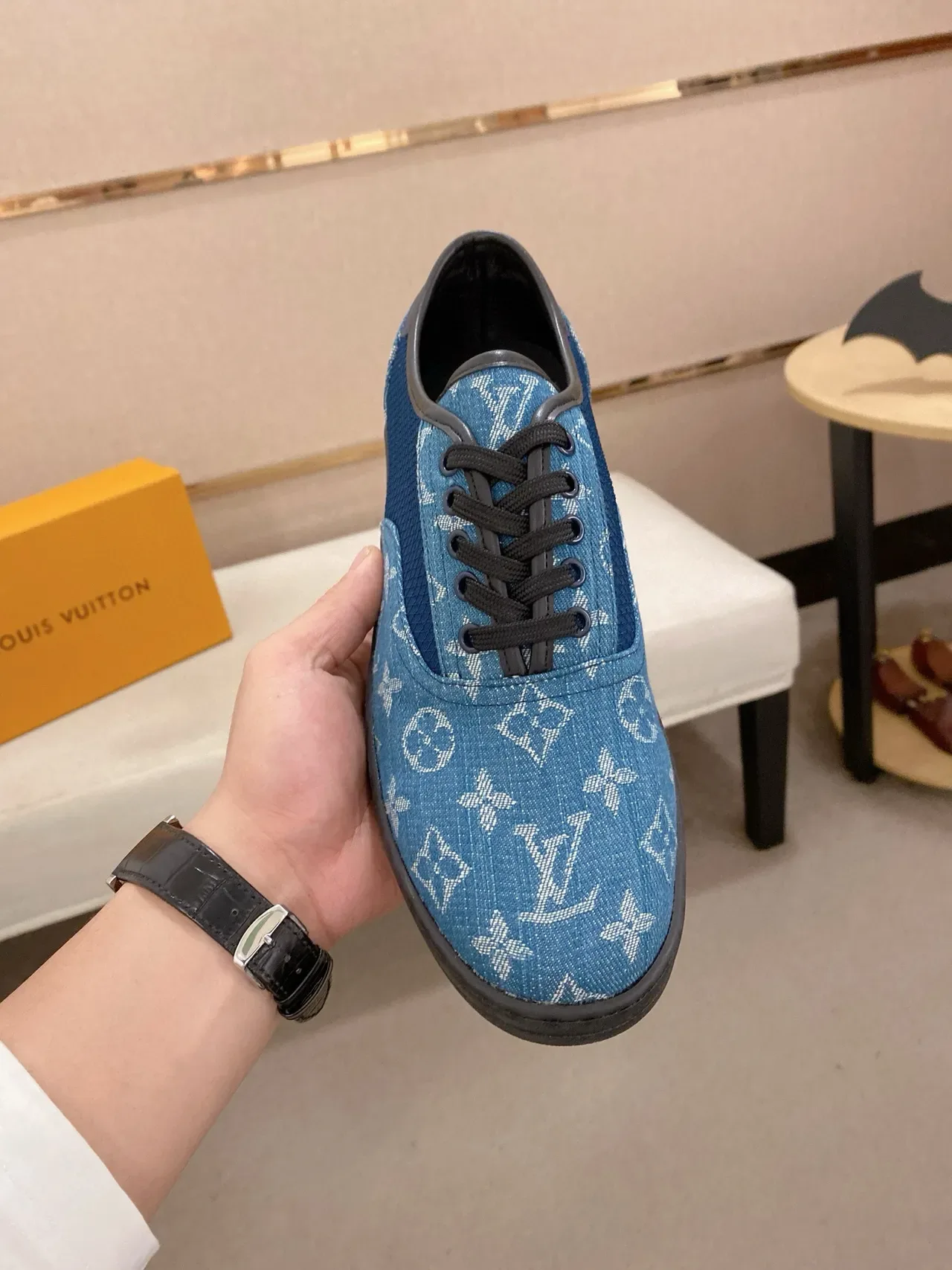 Louis Vuitton Blue Black Monogram-Print Textile Low-Top Lace-Up Lifestyle Sneakers 7