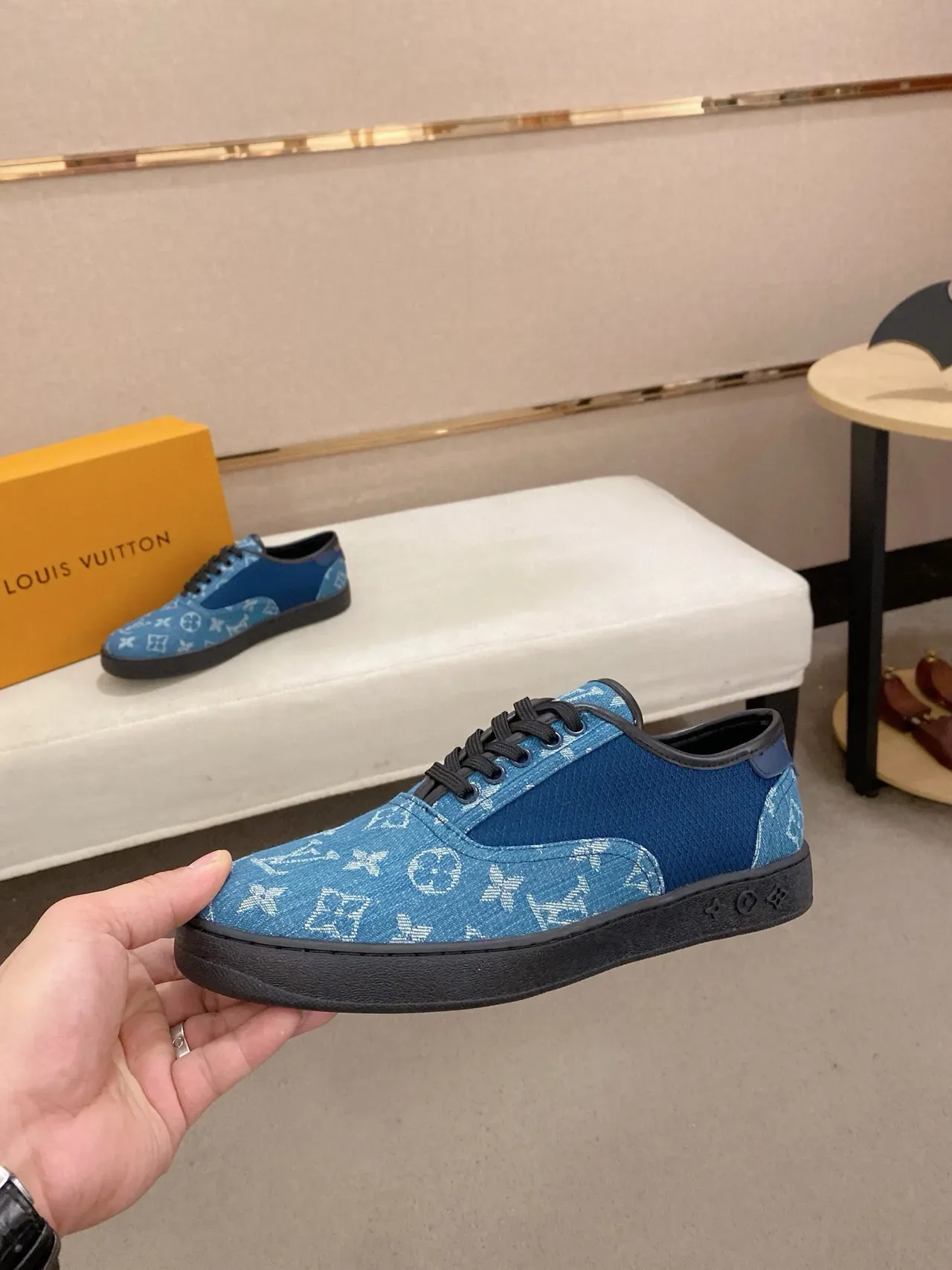 Louis Vuitton Blue Black Monogram-Print Textile Low-Top Lace-Up Lifestyle Sneakers 8