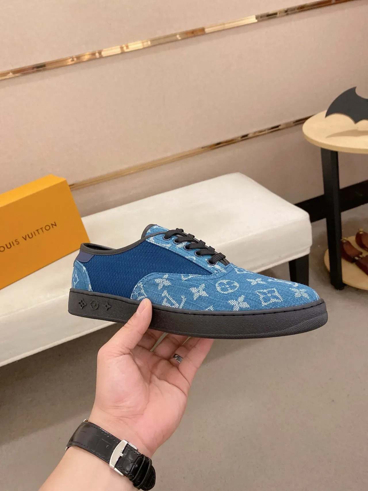 Louis Vuitton Blue Black Monogram-Print Textile Low-Top Lace-Up Lifestyle Sneakers 9