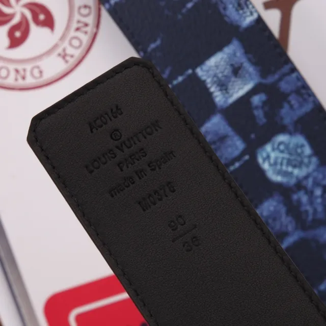 Louis Vuitton Blue Black Patterned Coated Oversized Monogram Buckle Leather Belt 2