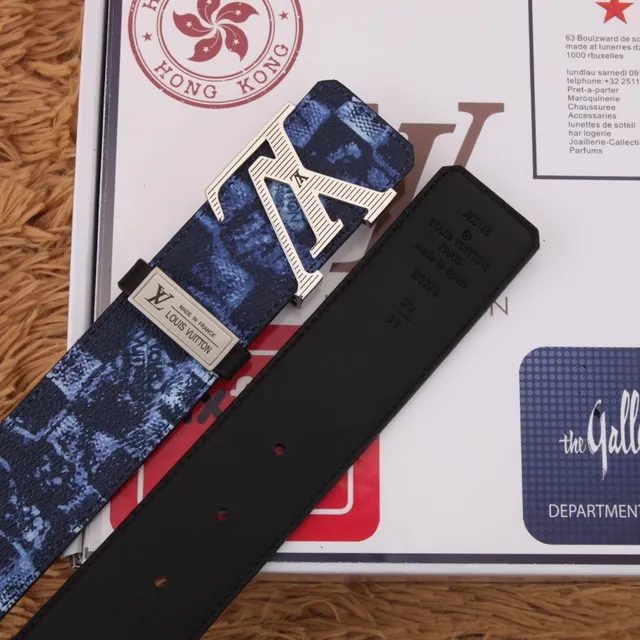 Louis Vuitton Blue Black Patterned Coated Oversized Monogram Buckle Leather Belt 4