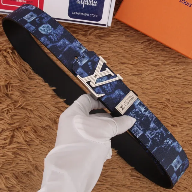 Louis Vuitton Blue Black Patterned Coated Oversized Monogram Buckle Leather Belt 9