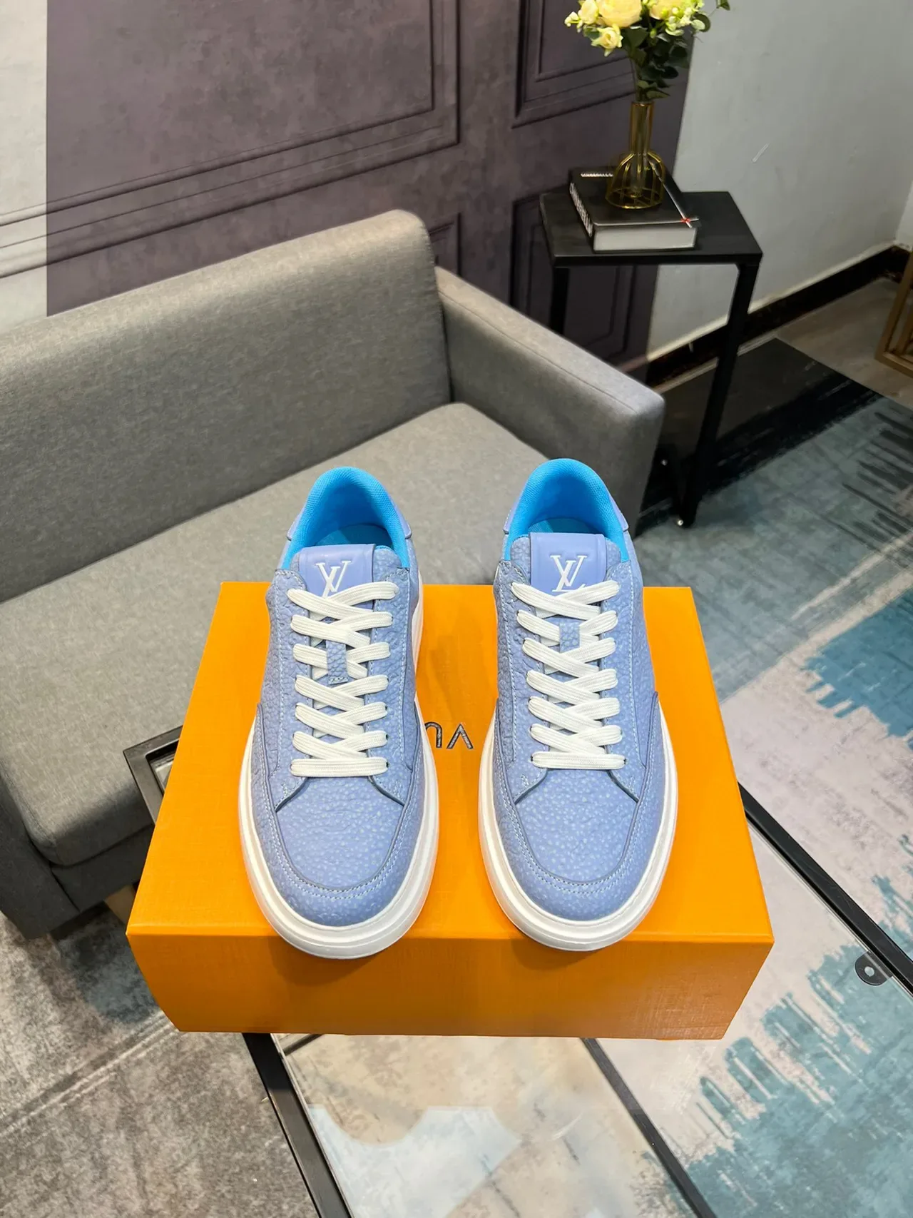 Louis Vuitton Blue White Monogram Leather Low-Top Lifestyle Sneakers 2