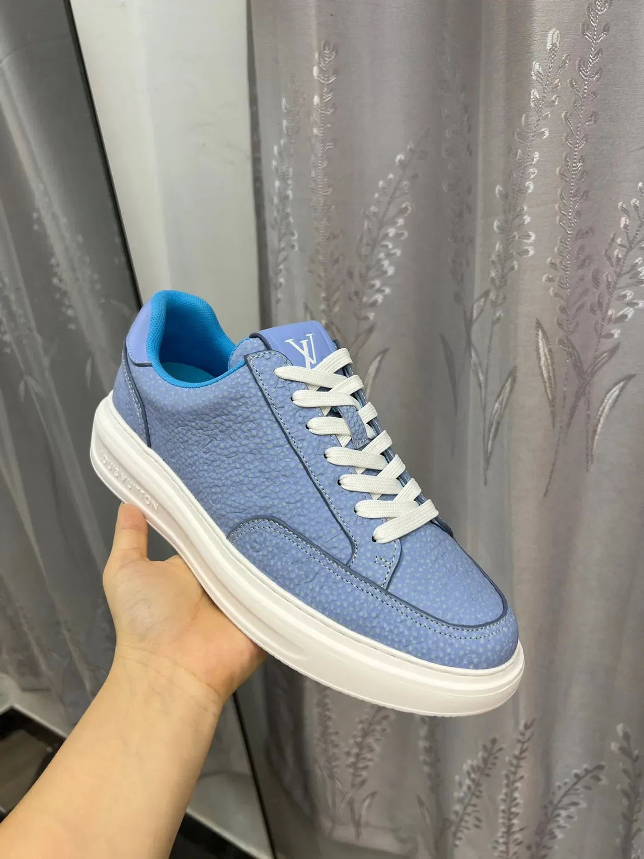 Louis Vuitton Blue White Monogram Leather Low-Top Lifestyle Sneakers 6