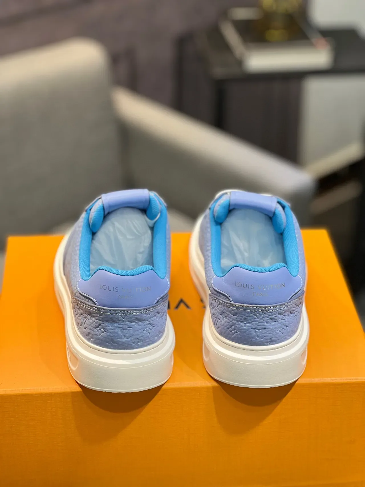 Louis Vuitton Blue White Monogram Leather Low-Top Lifestyle Sneakers 8
