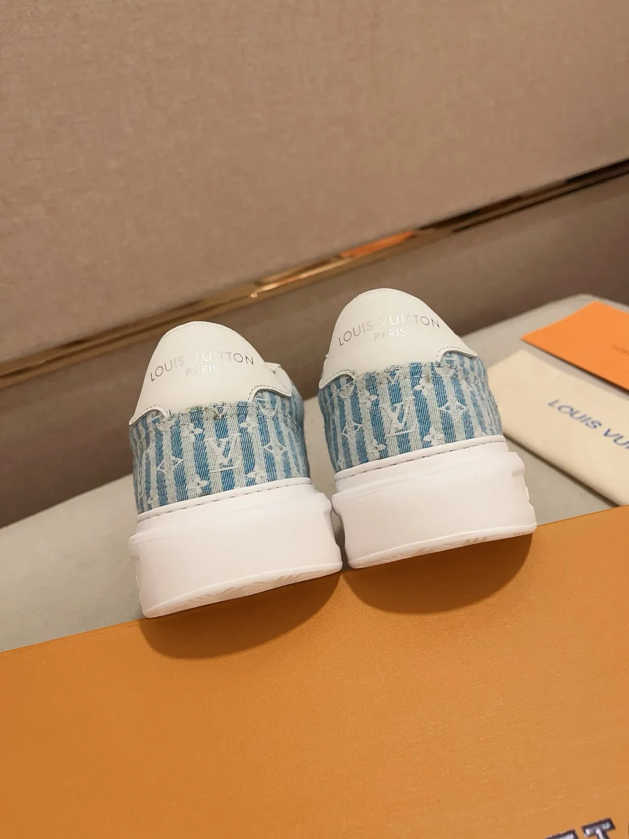 Louis Vuitton Blue White Striped Monogram Jacquard Upper Leather Overlays Lifestyle Sneakers 4