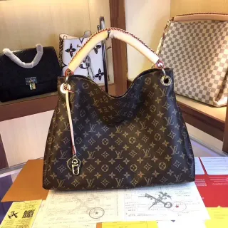 Louis Vuitton Brown Beige Monogram Canvas Rolled Leather Handle Handbag