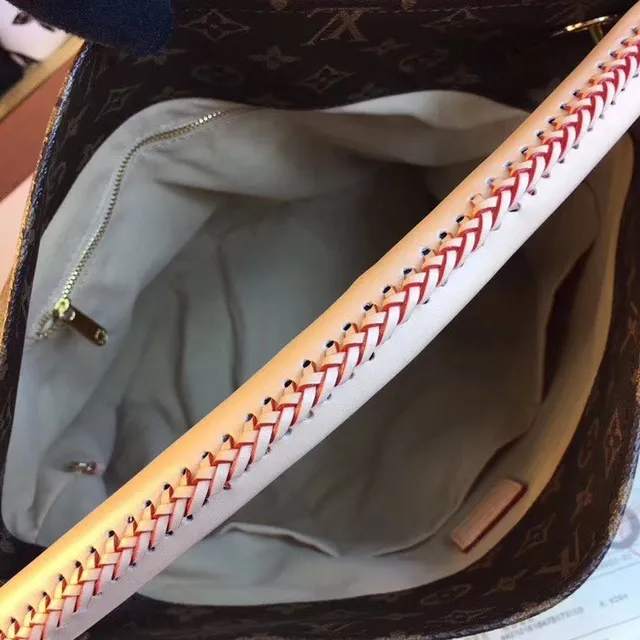 Louis Vuitton 棕色米色印花帆布卷边皮革手柄手提包 18
