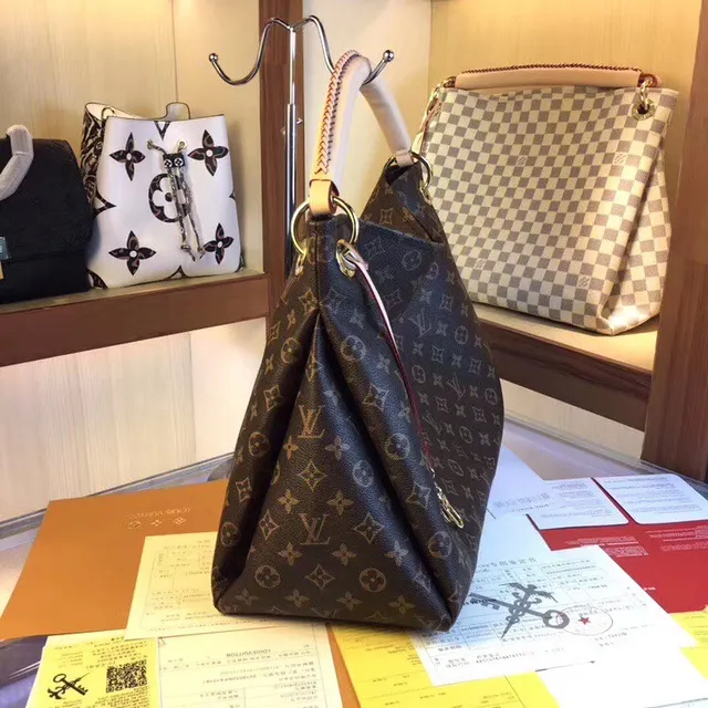Louis Vuitton 棕色米色印花帆布卷边皮革手柄手提包 21