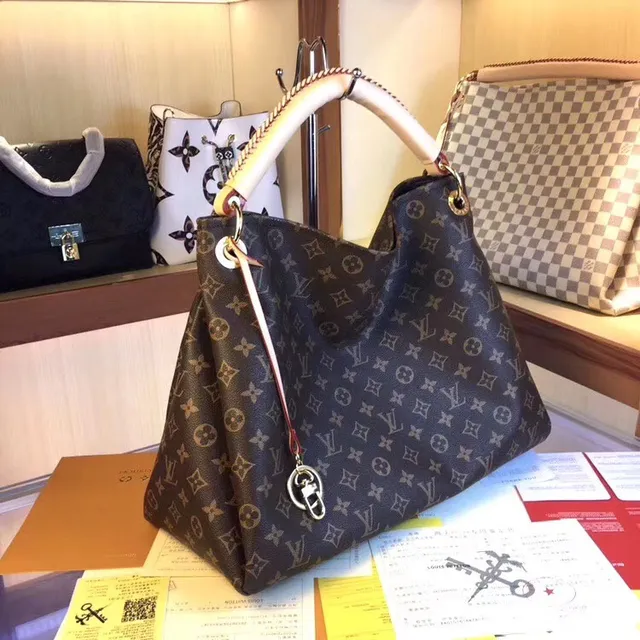 Louis Vuitton 棕色米色印花帆布卷边皮革手柄手提包 22