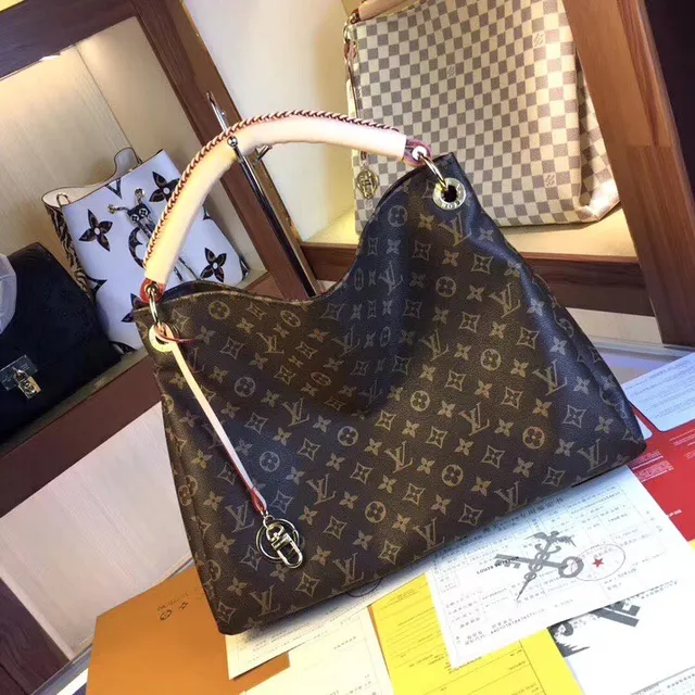 Louis Vuitton 棕色米色印花帆布卷边皮革手柄手提包 23