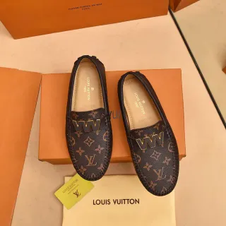 Louis Vuitton 棕黑印花帆布金色W扣乐福鞋