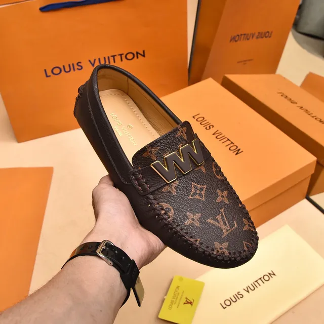 Louis Vuitton Brown Black Monogram Canvas Gold-Tone W Buckle Loafer 7