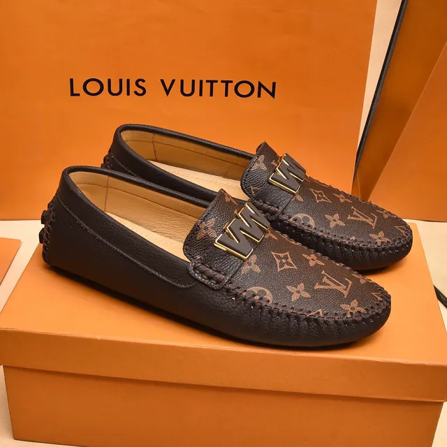 Louis Vuitton Brown Black Monogram Canvas Gold-Tone W Buckle Loafer 9