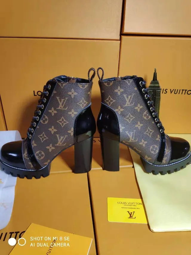 Louis Vuitton Brown Black Monogram Canvas Patent Leather Accents Ankle Boots 2