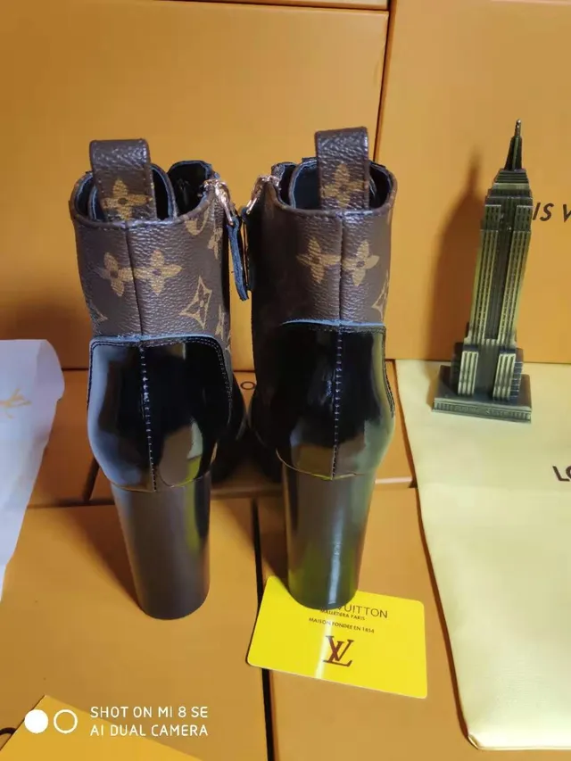 Louis Vuitton Brown Black Monogram Canvas Patent Leather Accents Ankle Boots 3