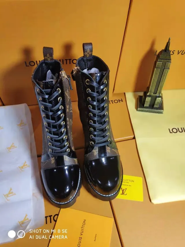 Louis Vuitton Brown Black Monogram Canvas Patent Leather Accents Ankle Boots 4