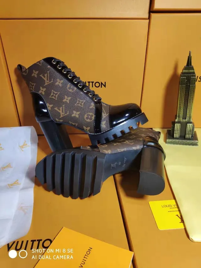 Louis Vuitton Brown Black Monogram Canvas Patent Leather Accents Ankle Boots 5