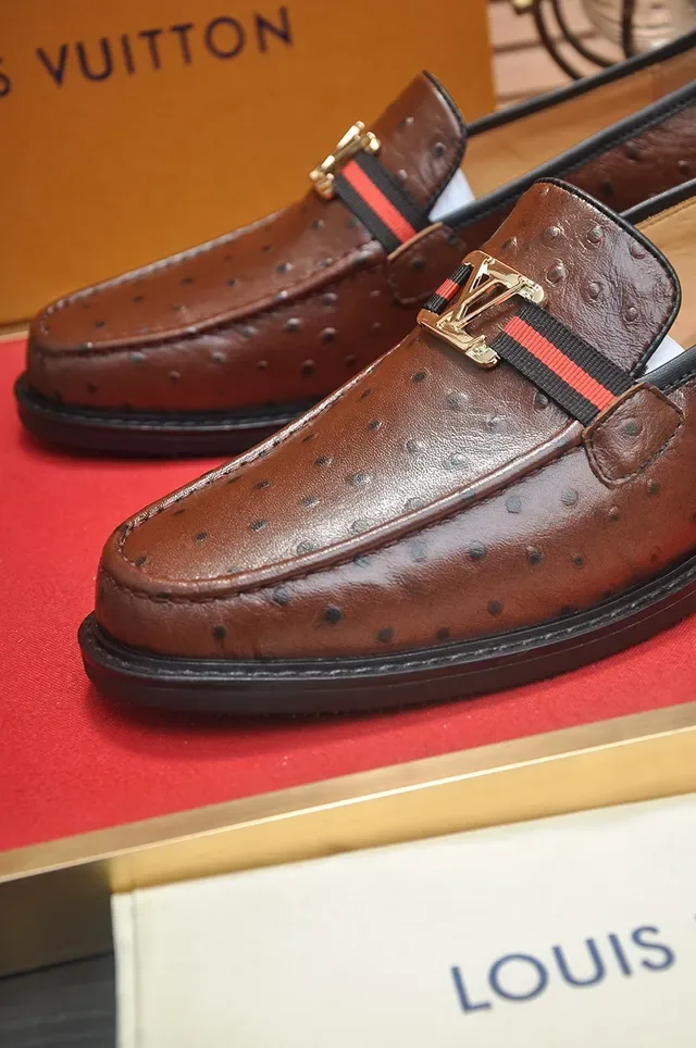 Louis Vuitton Brown Black Ostrich Leather Moc-Toe Loafer 2