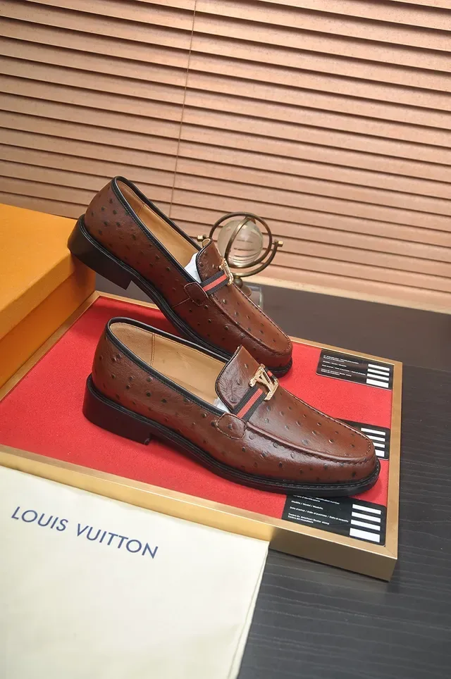 Louis Vuitton Brown Black Ostrich Leather Moc-Toe Loafer 4