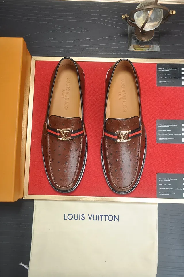 Louis Vuitton Brown Black Ostrich Leather Moc-Toe Loafer 5