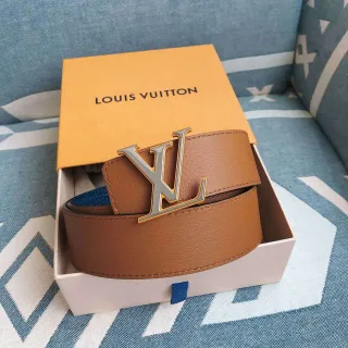 Louis Vuitton Brown Blue Reversible LV Monogram Buckle Leather Belt