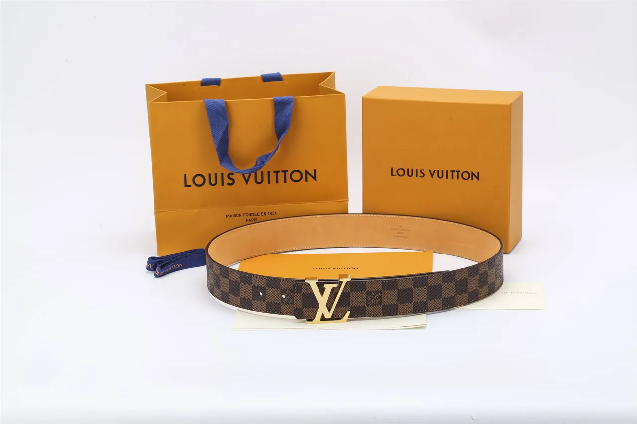 Ceinture Louis Vuitton Marron Doré Damier Ebène Toile Polie Boucle LV Cuir 2