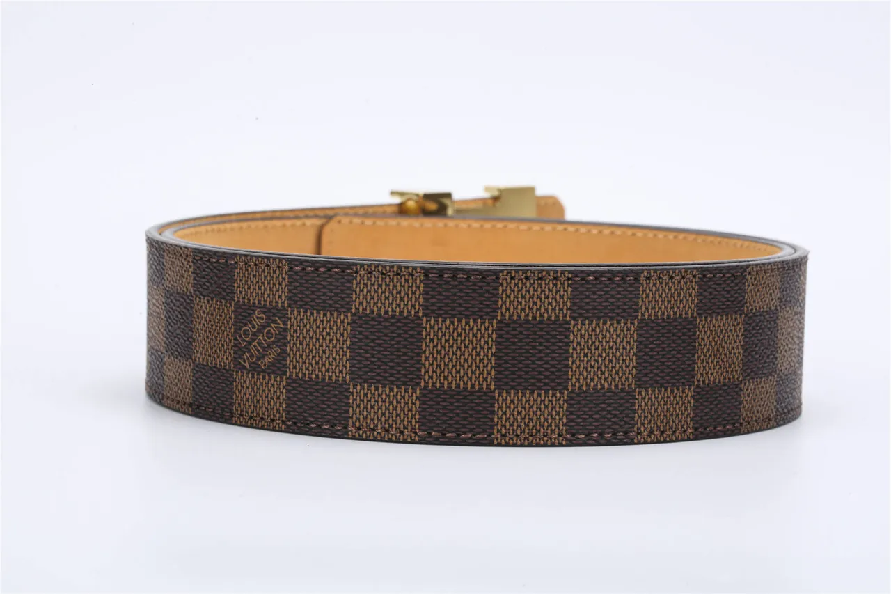 Ceinture Louis Vuitton Marron Doré Damier Ebène Toile Polie Boucle LV Cuir 5