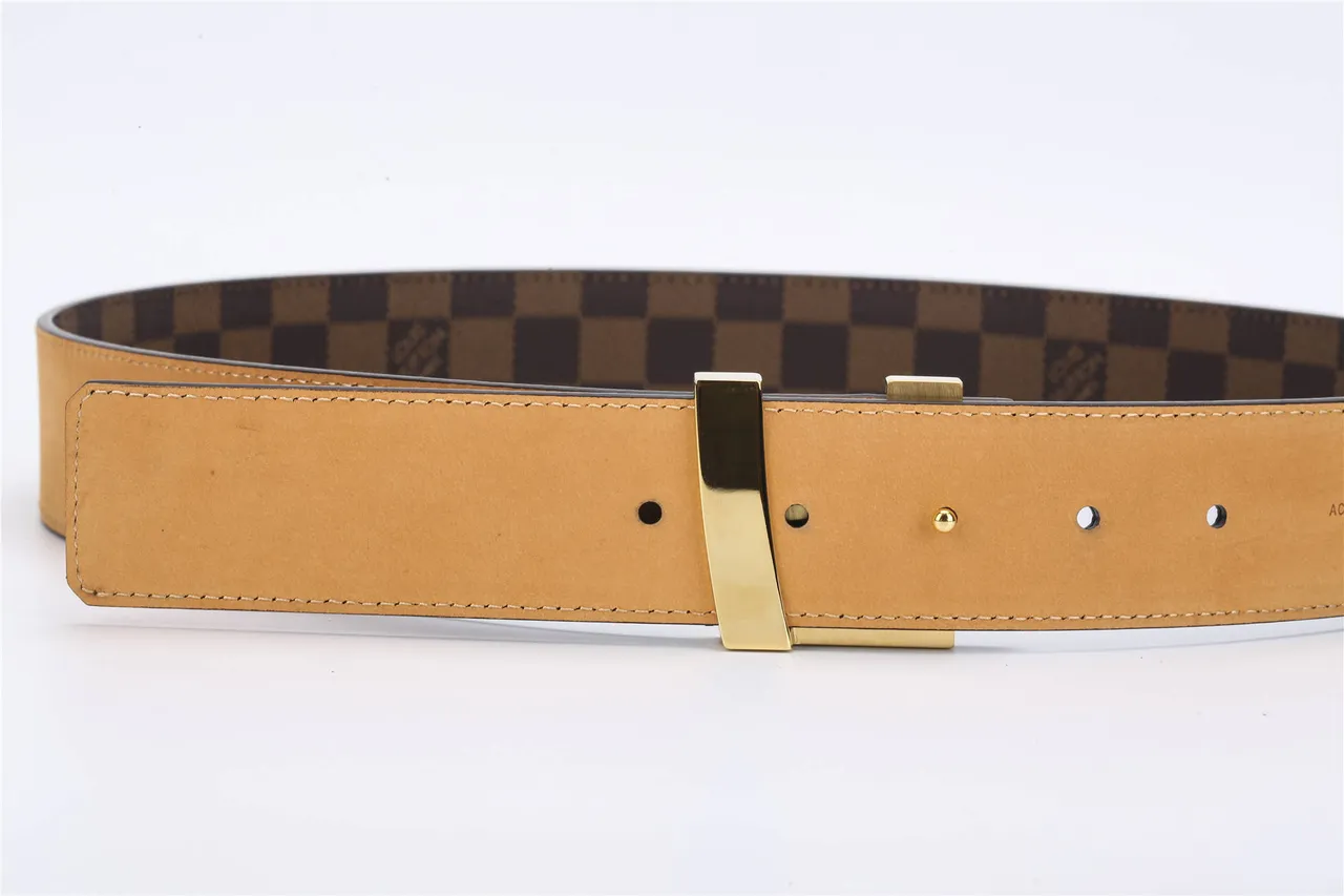 Ceinture Louis Vuitton Marron Doré Damier Ebène Toile Polie Boucle LV Cuir 7