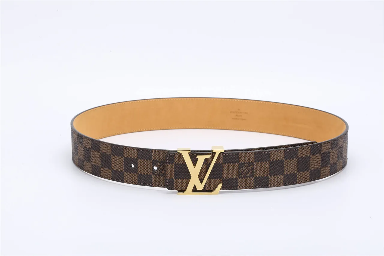 Ceinture Louis Vuitton Marron Doré Damier Ebène Toile Polie Boucle LV Cuir 8